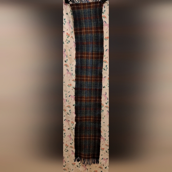 Vintage 80s Paul Costelloe Blue & Red Plaid Wool Casual Unisex Scarf w/ Fringe - Picture 5 of 7